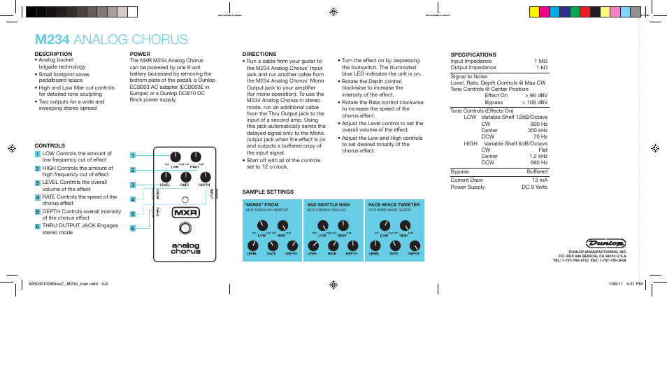 M234 analog chorus | Dunlop Manufacturing M234 User Manual | Page 2 / 2