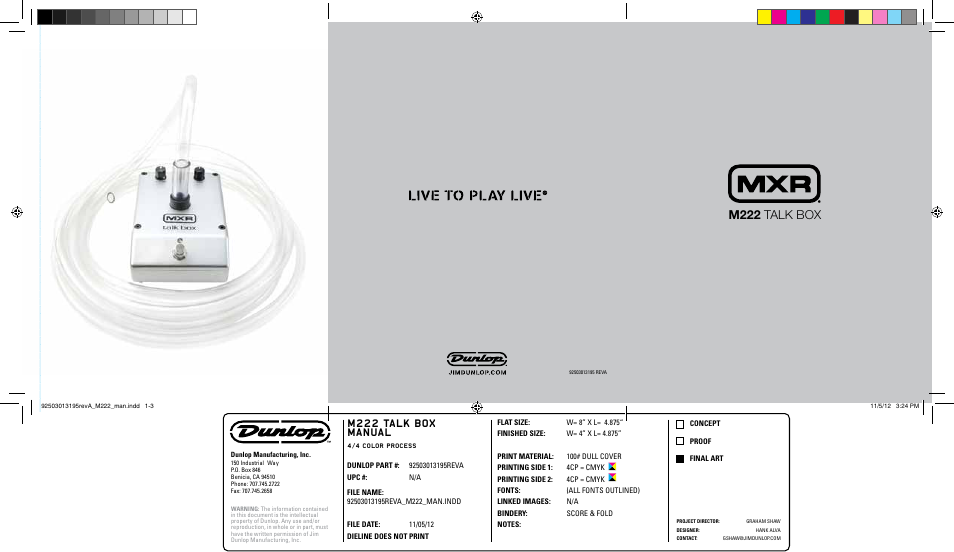 Dunlop Manufacturing M222 User Manual | 2 pages