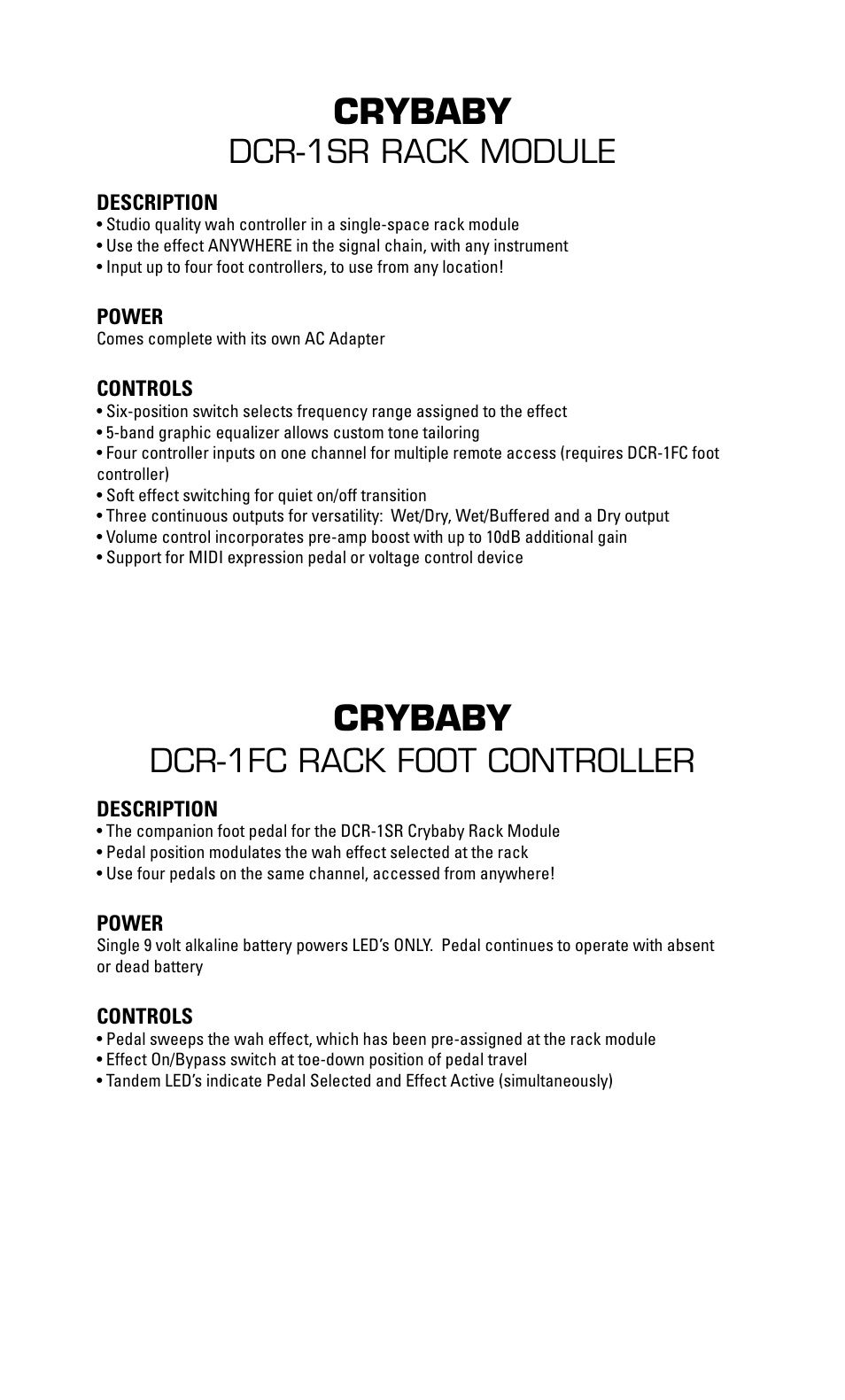 Dunlop Manufacturing DCR1FC User Manual | 1 page