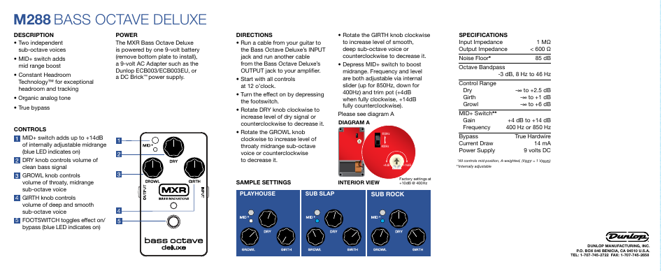 M288, Bass octave deluxe | Dunlop Manufacturing M288 User Manual | Page 2 / 2