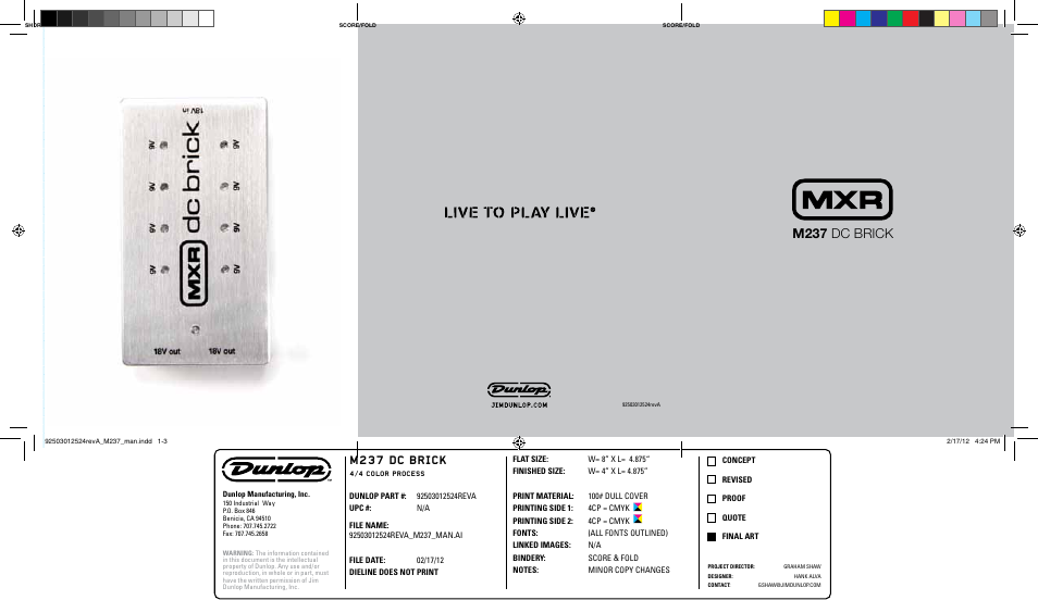 Dunlop Manufacturing M237 User Manual | 2 pages