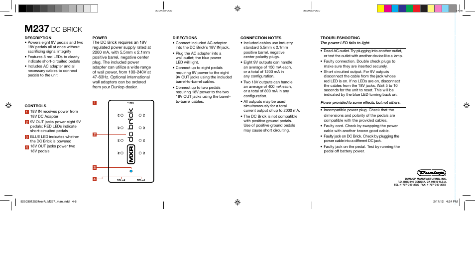 M237, Dc brick | Dunlop Manufacturing M237 User Manual | Page 2 / 2