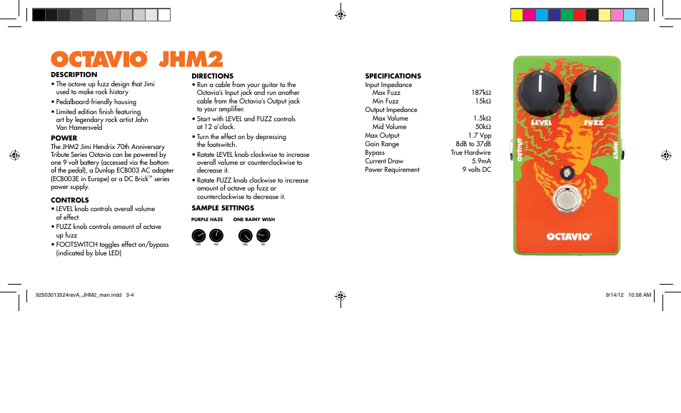 Dunlop Manufacturing JHM2 User Manual | Page 2 / 2