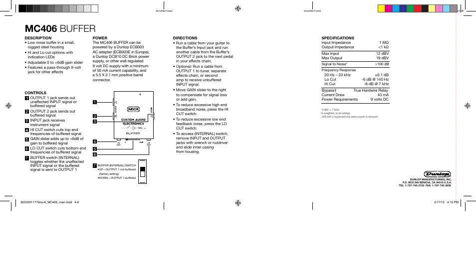 Mc406 buffer | Dunlop Manufacturing MC406 User Manual | Page 2 / 2