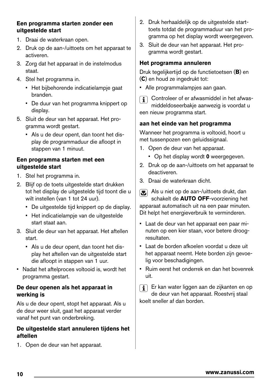 Zanussi ZDT 16011 FA User Manual | Page 10 / 72