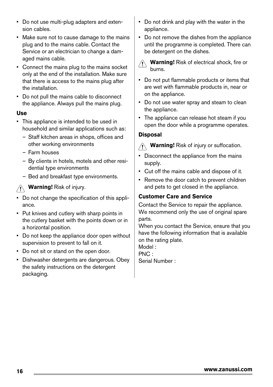 Zanussi ZDT 16011 FA User Manual | Page 16 / 72