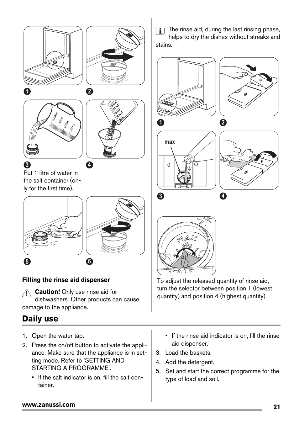 Daily use | Zanussi ZDT 16011 FA User Manual | Page 21 / 72