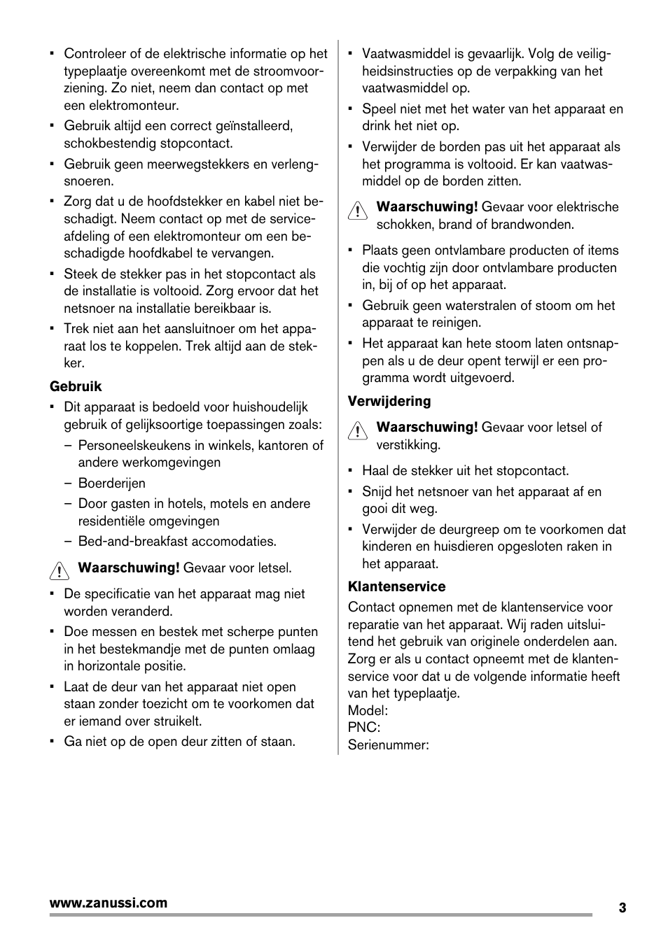 Zanussi ZDT 16011 FA User Manual | Page 3 / 72