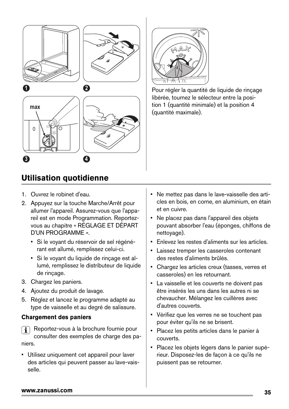 Utilisation quotidienne | Zanussi ZDT 16011 FA User Manual | Page 35 / 72