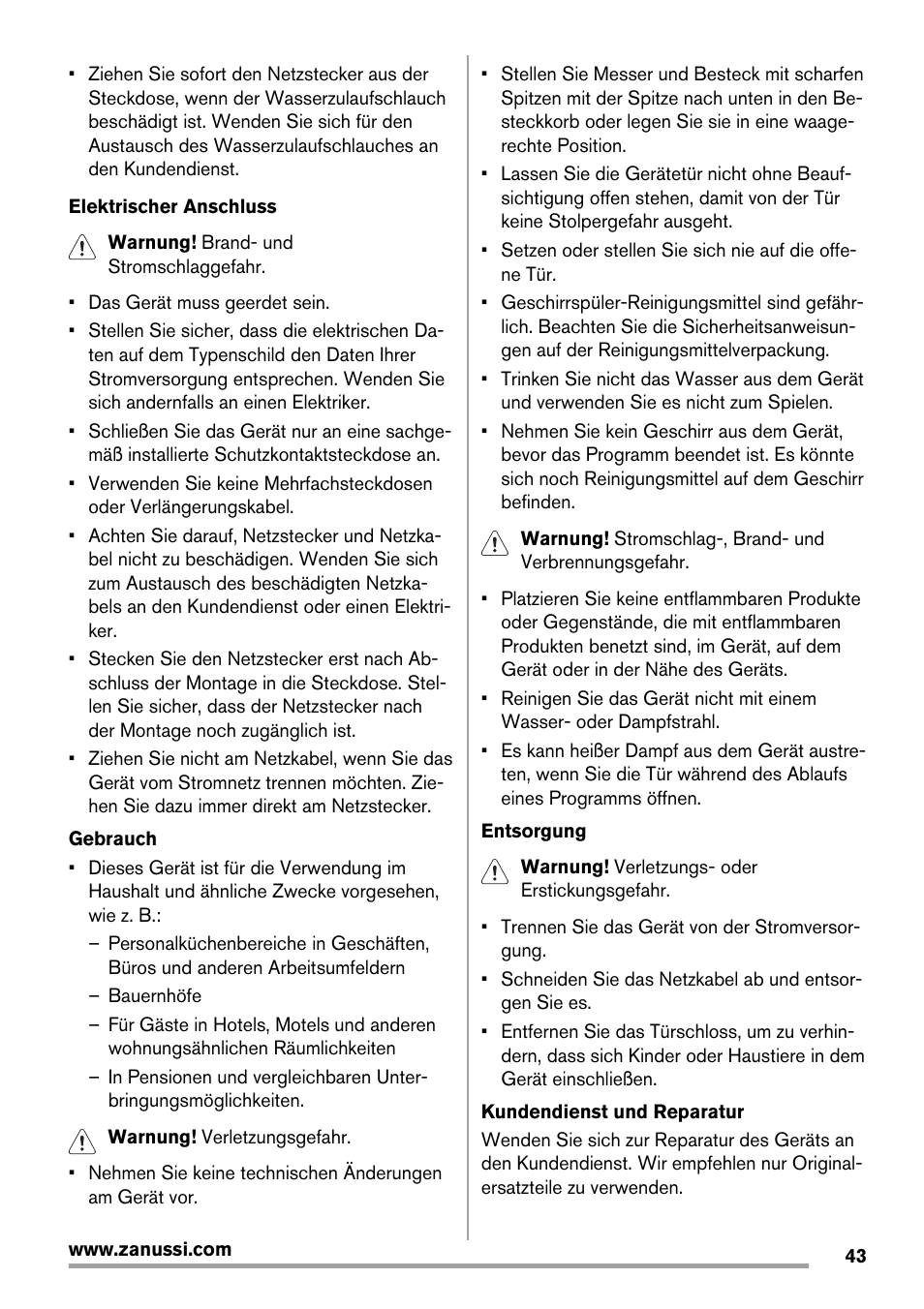 Zanussi ZDT 16011 FA User Manual | Page 43 / 72