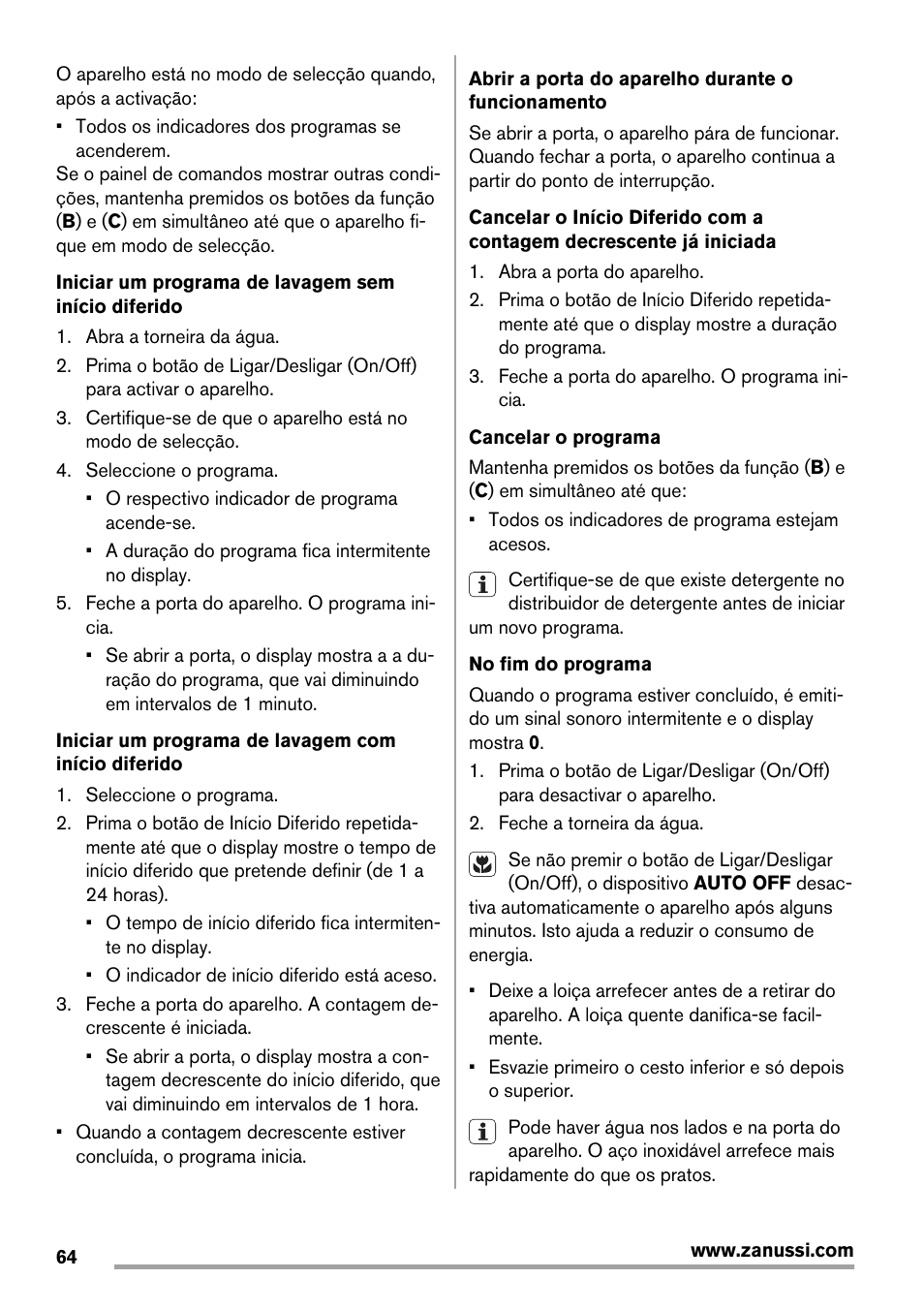 Zanussi ZDT 16011 FA User Manual | Page 64 / 72