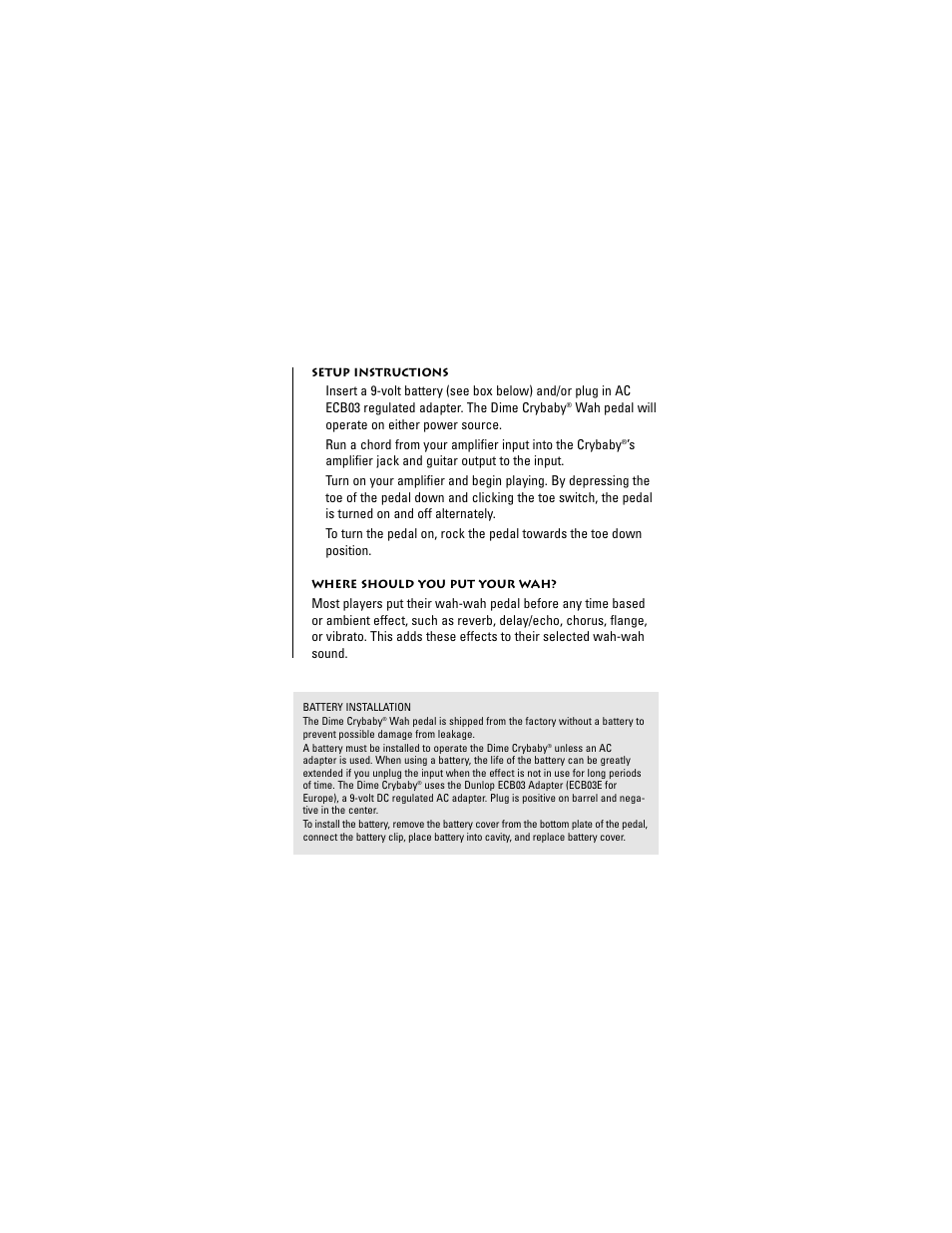 Dunlop Manufacturing DB01 User Manual | Page 3 / 9