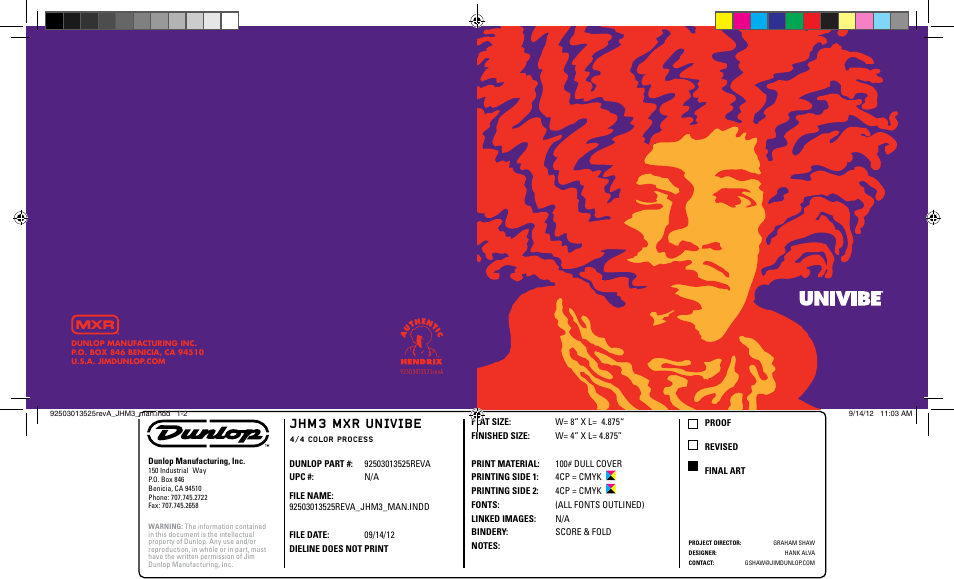Dunlop Manufacturing JHM3 User Manual | 2 pages