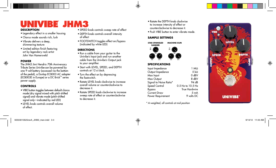 Dunlop Manufacturing JHM3 User Manual | Page 2 / 2