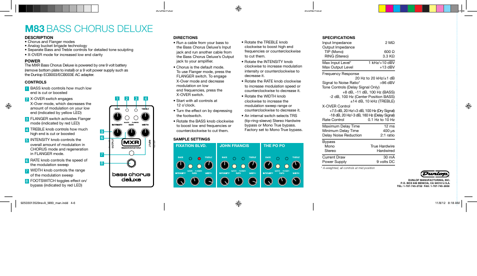 Bass chorus deluxe | Dunlop Manufacturing M83 User Manual | Page 2 / 2