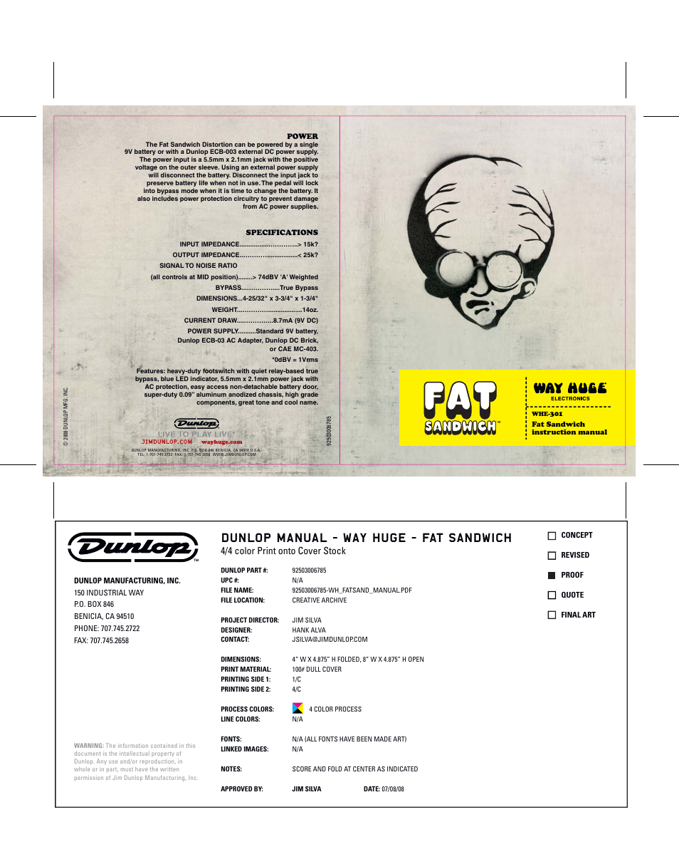 Dunlop Manufacturing WHE301 User Manual | 2 pages