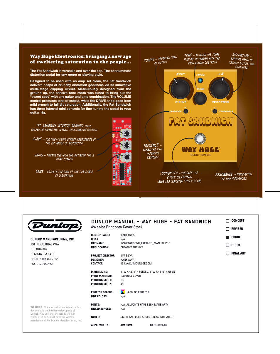 Dunlop manual - way huge - fat sandwich, Resonance, Presence | Curve | Dunlop Manufacturing WHE301 User Manual | Page 2 / 2