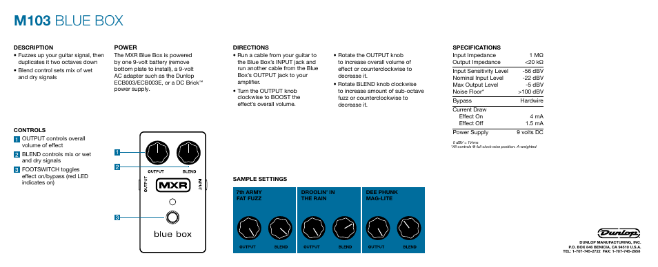 M103 blue box | Dunlop Manufacturing M103 User Manual | Page 2 / 2