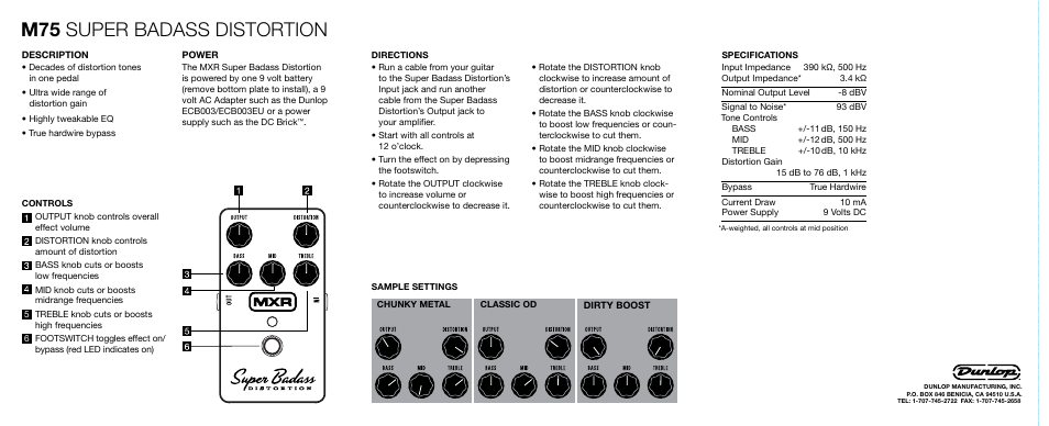 M75 super badass distortion | Dunlop Manufacturing M75 User Manual | Page 2 / 2