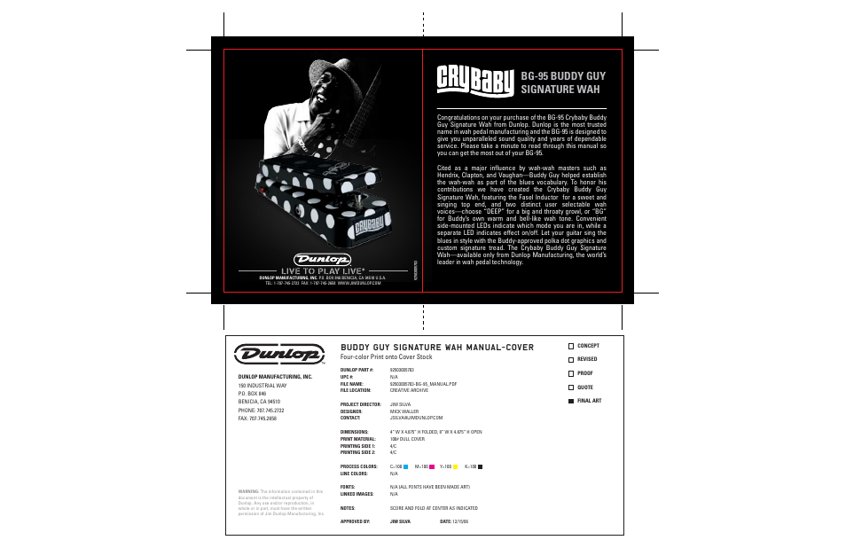 Dunlop Manufacturing BG95 User Manual | 2 pages