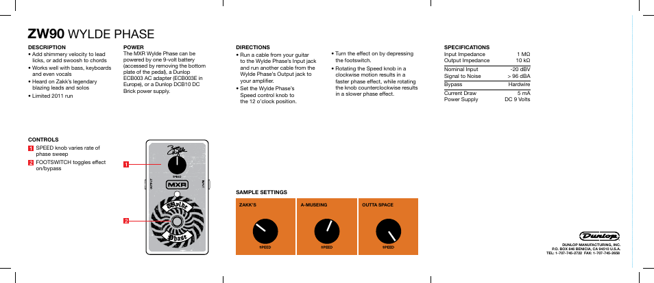 Zw90, Wylde phase | Dunlop Manufacturing ZW90 User Manual | Page 2 / 2