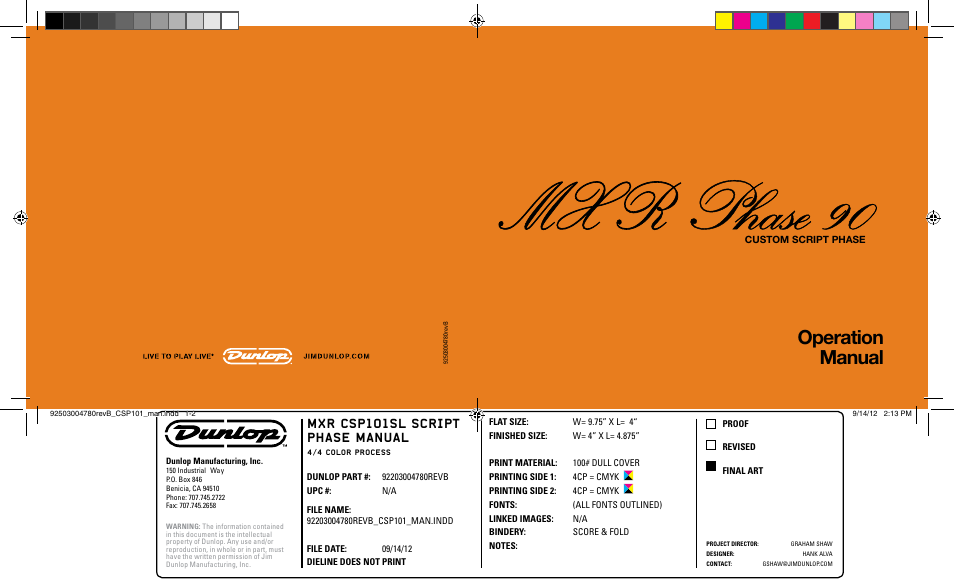 Dunlop Manufacturing CSP101Sl User Manual | 2 pages