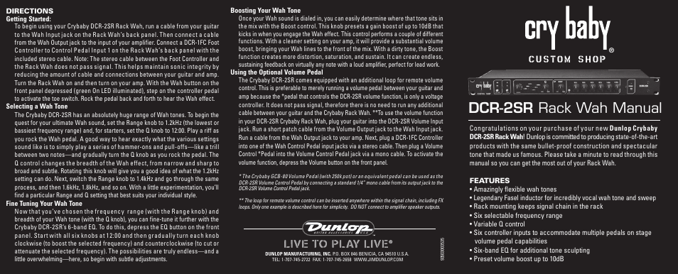 Dunlop Manufacturing DCR2SR User Manual | 2 pages