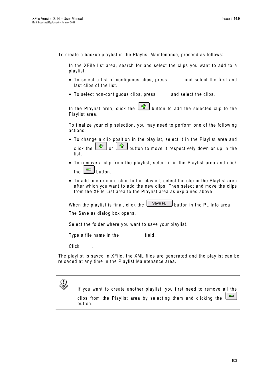 How to create a backup playlist | EVS Xfile Version 2.14 - January 2011 User Manual User Manual | Page 112 / 190