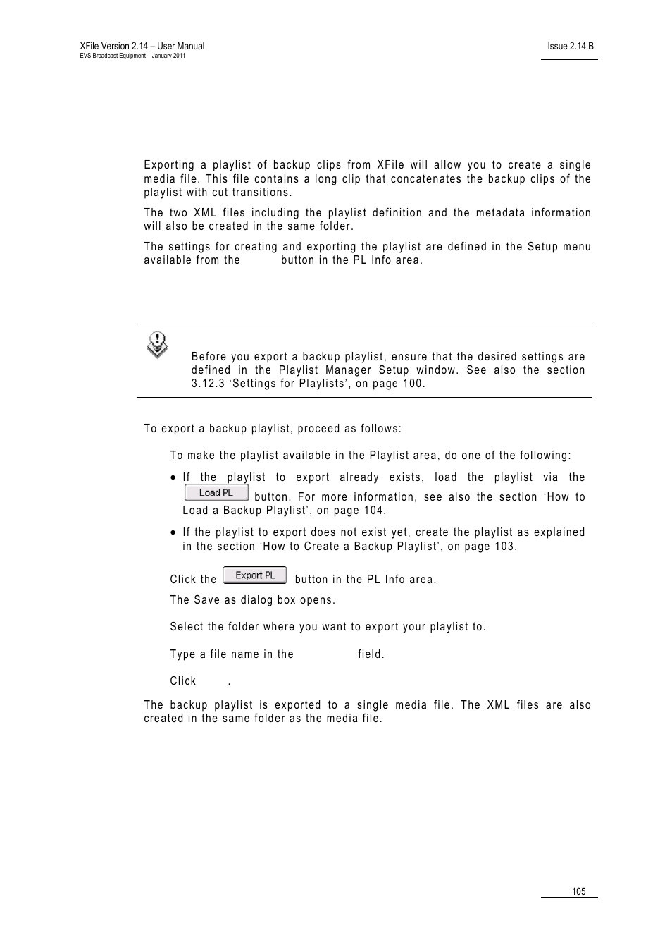5 exporting a backup playlist, Introduction, How to export a backup playlist | Exporting a backup playlist, Xporting a, Ackup, Laylist | EVS Xfile Version 2.14 - January 2011 User Manual User Manual | Page 114 / 190