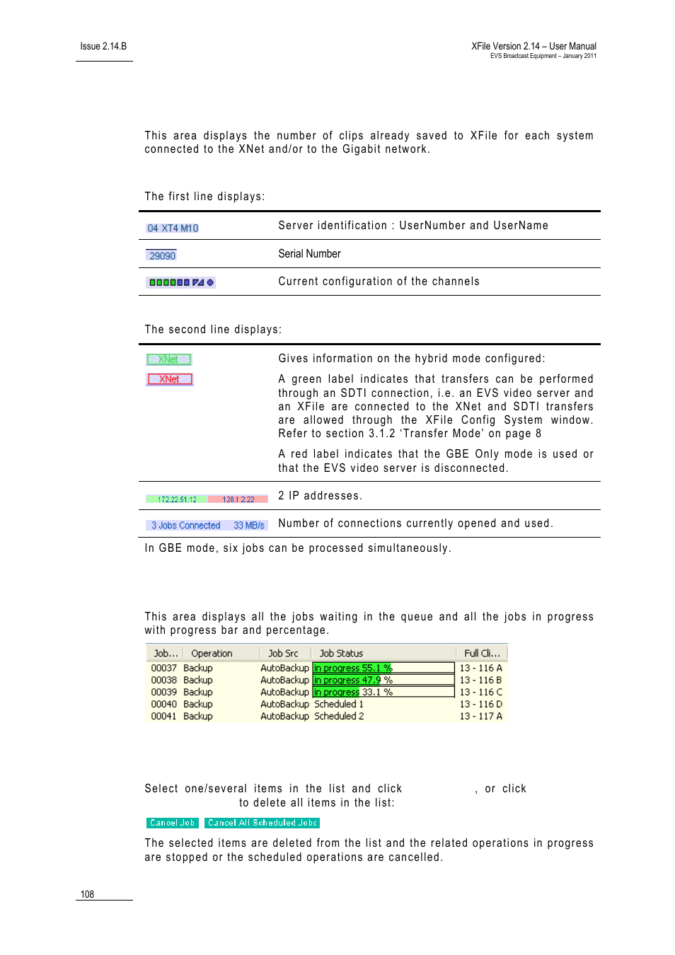 Xnet area, Jobs scheduled area, Cancelling jobs | EVS Xfile Version 2.14 - January 2011 User Manual User Manual | Page 117 / 190