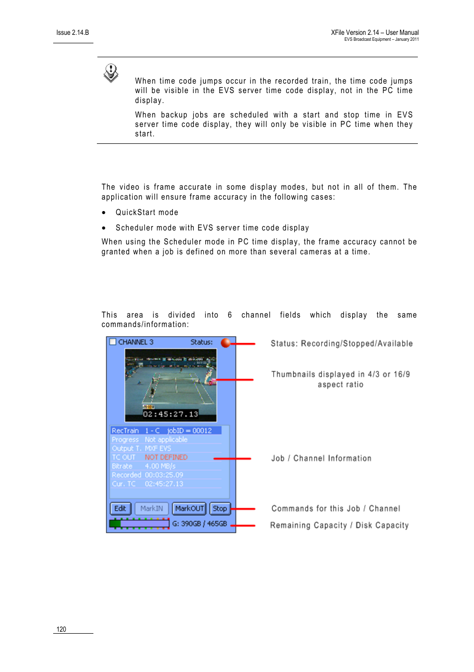 Frame accuracy depending on the display mode, 4 channels area, Channels area | EVS Xfile Version 2.14 - January 2011 User Manual User Manual | Page 129 / 190
