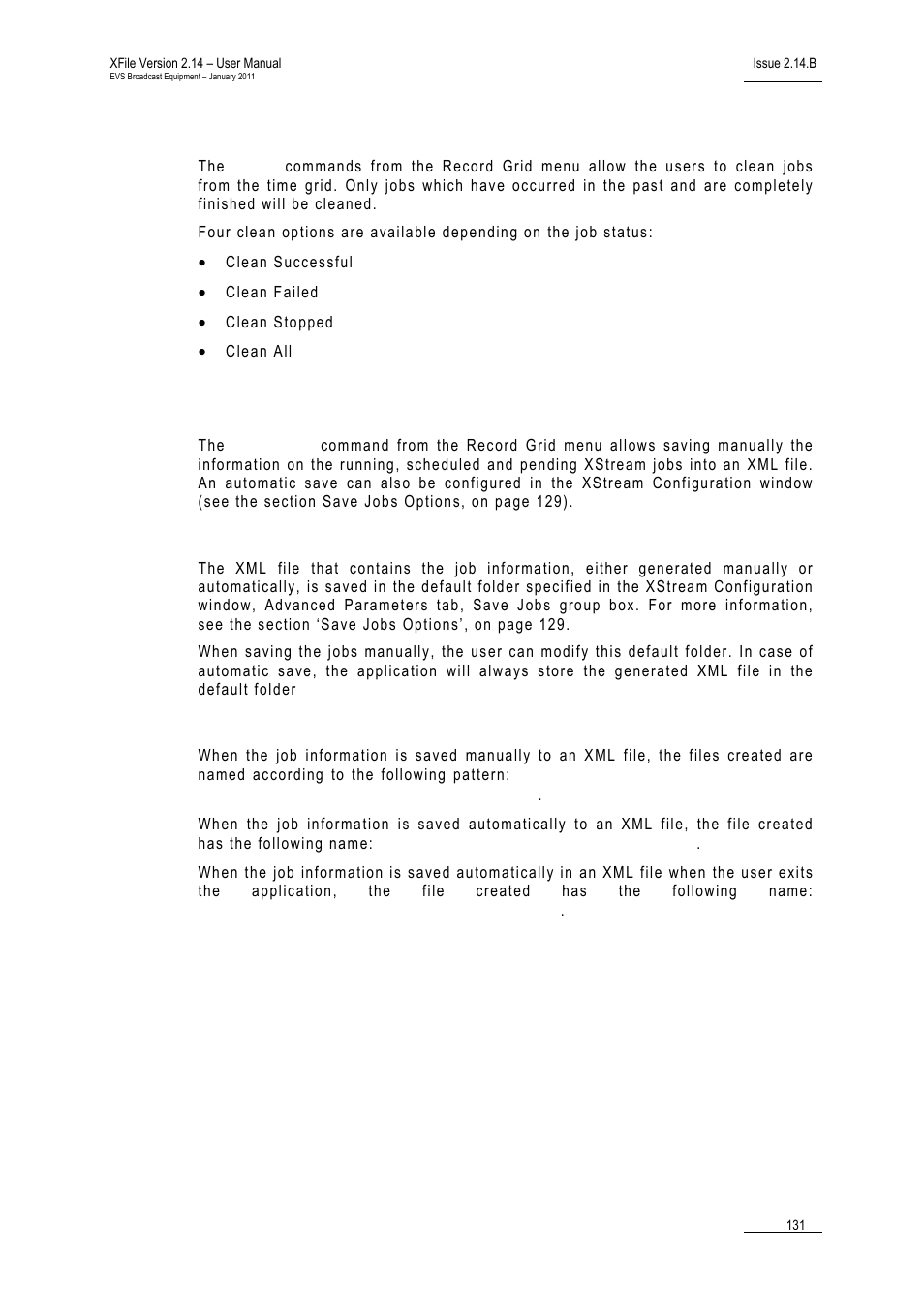 Clean options, Save jobs, Folder name | Xml file name, Save jobs’, o | EVS Xfile Version 2.14 - January 2011 User Manual User Manual | Page 140 / 190