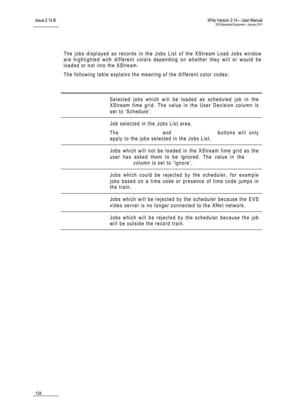 Color codes in the jobs list | EVS Xfile Version 2.14 - January 2011 User Manual User Manual | Page 143 / 190