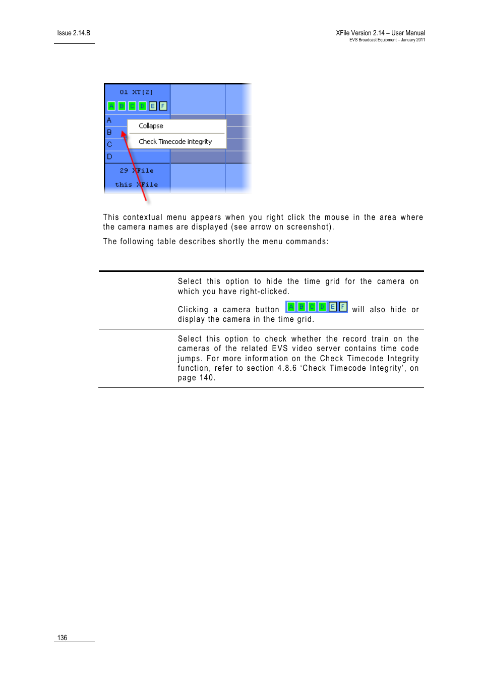 2 contextual menu from the camera names area, Contextual menu from the camera names area, Ontextual | Enu from the, Amera, Ames | EVS Xfile Version 2.14 - January 2011 User Manual User Manual | Page 145 / 190