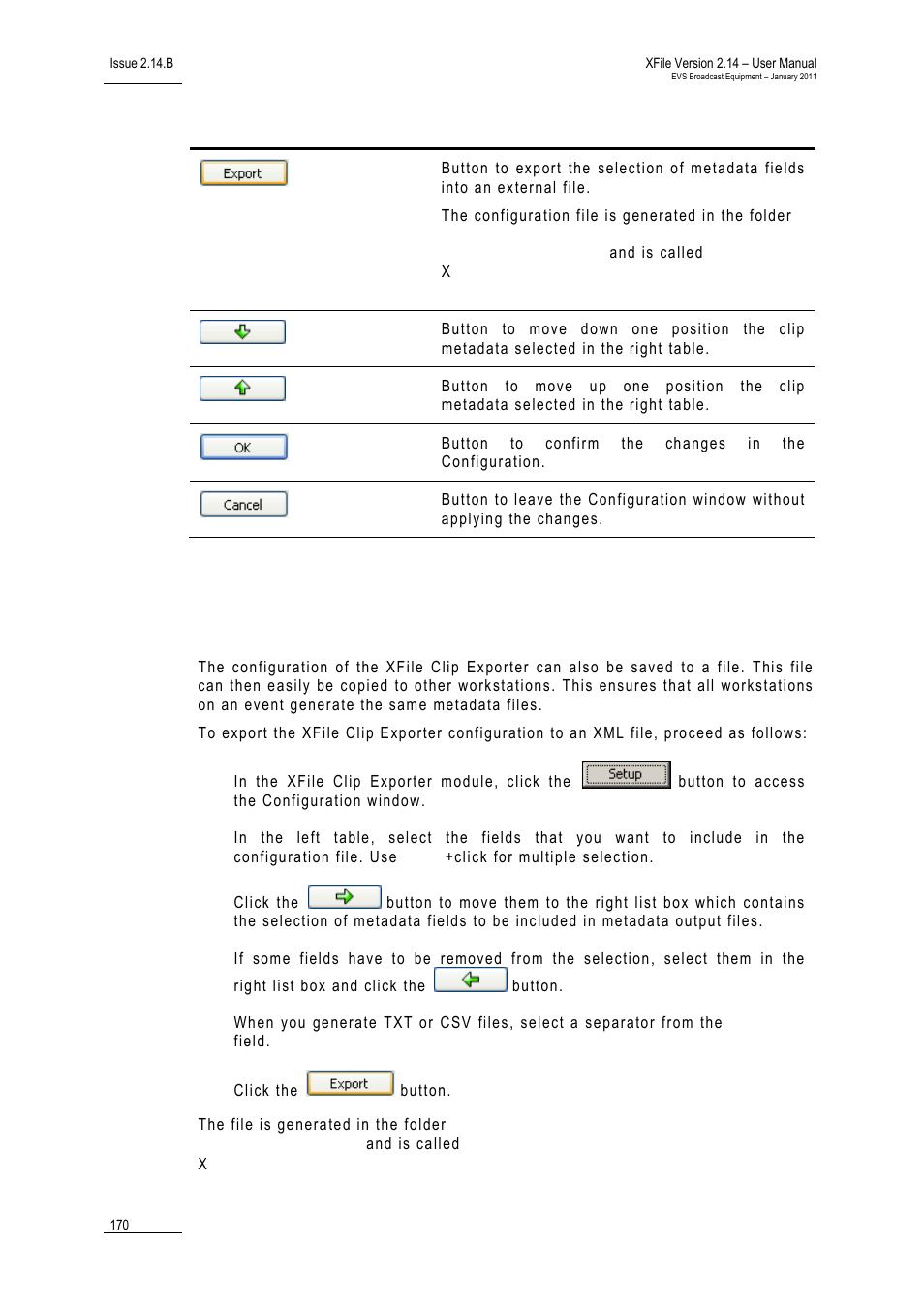 Xport, Xporter, Onfiguration to a | EVS Xfile Version 2.14 - January 2011 User Manual User Manual | Page 179 / 190