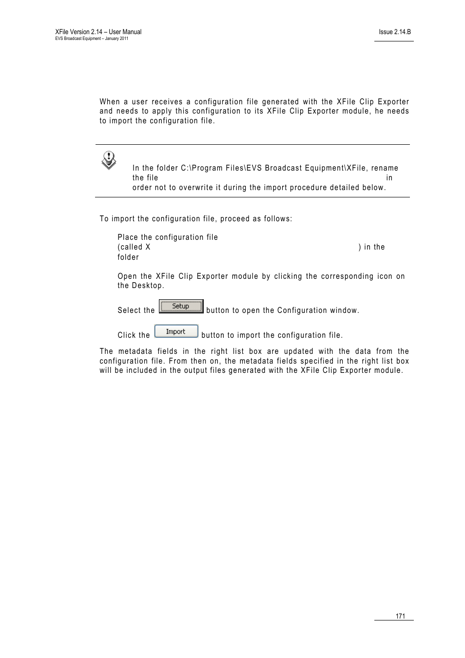 EVS Xfile Version 2.14 - January 2011 User Manual User Manual | Page 180 / 190