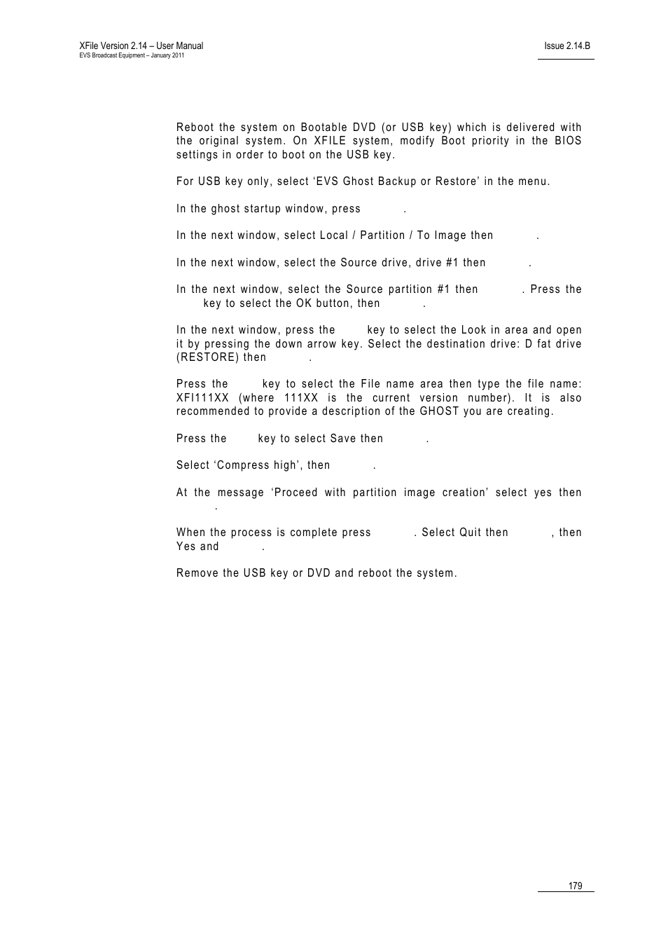 How to create a new ghost image of your system | EVS Xfile Version 2.14 - January 2011 User Manual User Manual | Page 188 / 190