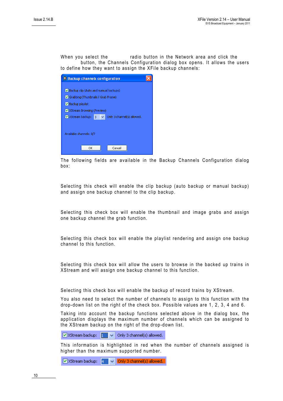 Custom configuration, Backup clip, Grab | Backup playlist, Xstream browsing, Xstream backup, Ustom, Onfiguration | EVS Xfile Version 2.14 - January 2011 User Manual User Manual | Page 19 / 190