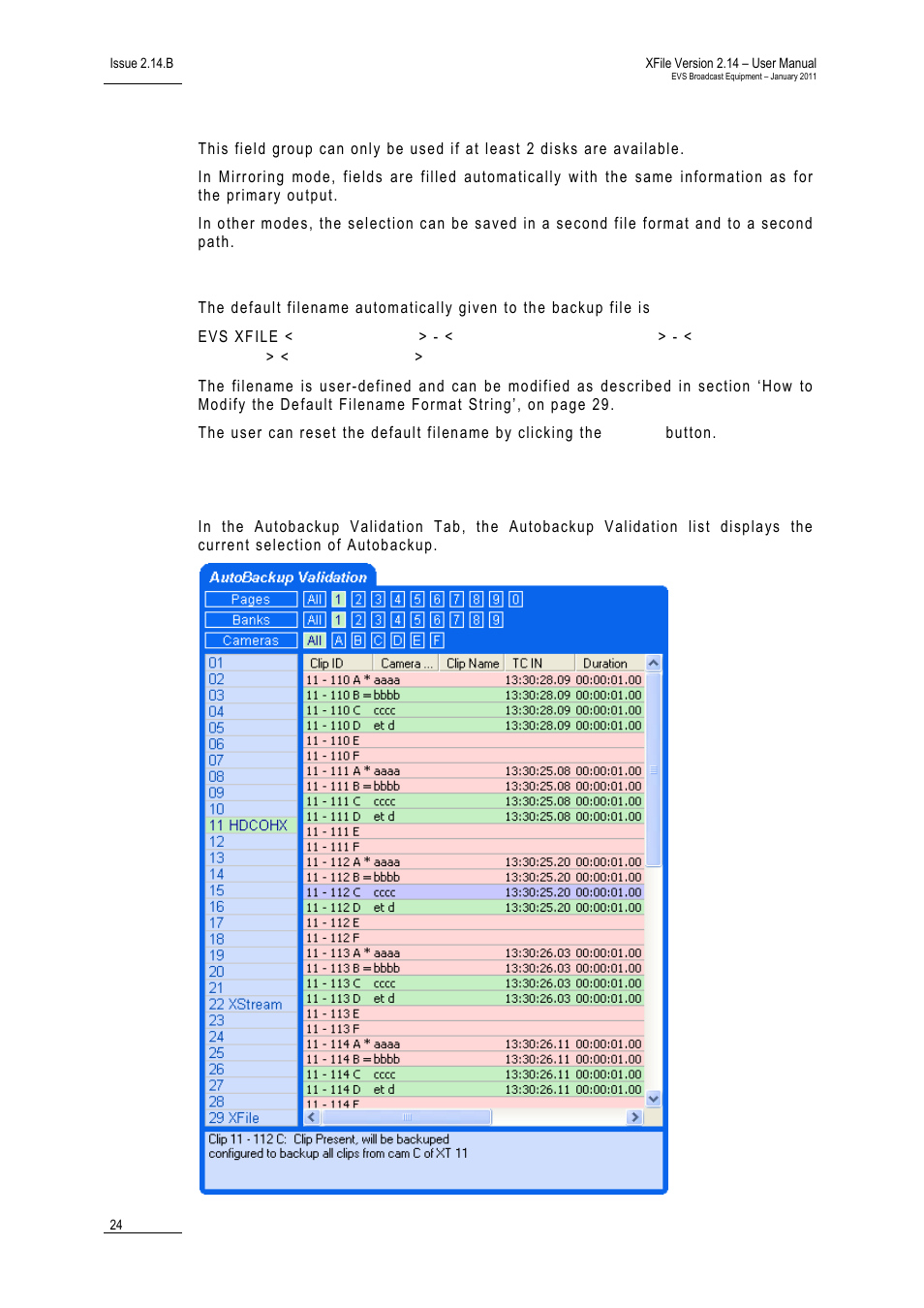 Second output parameters, Filename format string, Autobackup validation tab | EVS Xfile Version 2.14 - January 2011 User Manual User Manual | Page 33 / 190