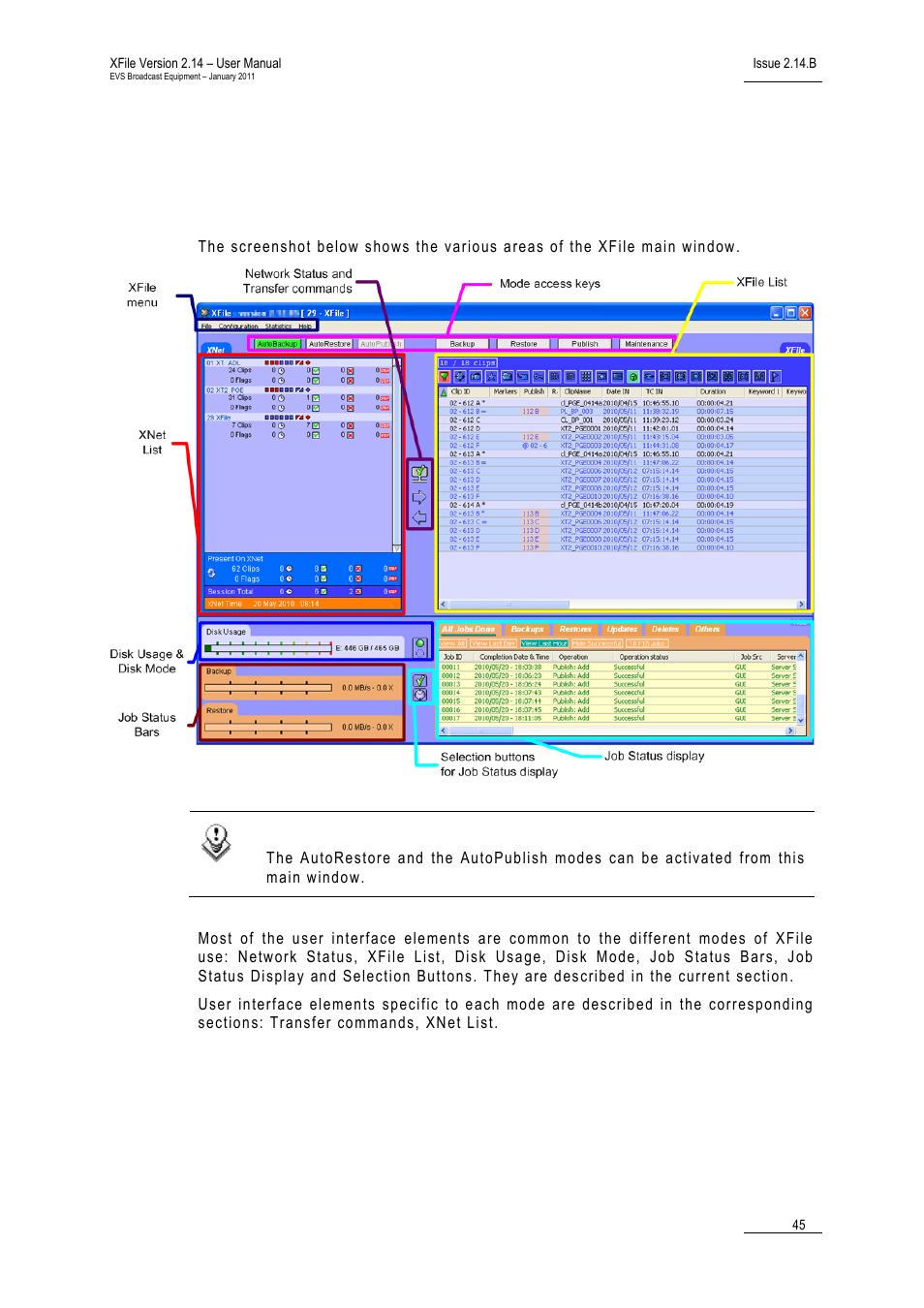 4 user interface, 1 overview of the main window, User interface | Overview of the main window, Verview of the main, Indow | EVS Xfile Version 2.14 - January 2011 User Manual User Manual | Page 54 / 190