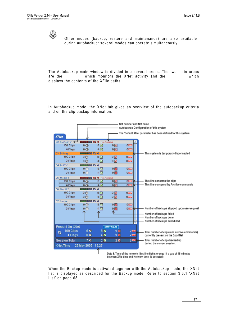 2 autobackup main window, 3 xnet list, Autobackup main window | Xnet list, 3 xn, Utobackup, Indow | EVS Xfile Version 2.14 - January 2011 User Manual User Manual | Page 76 / 190