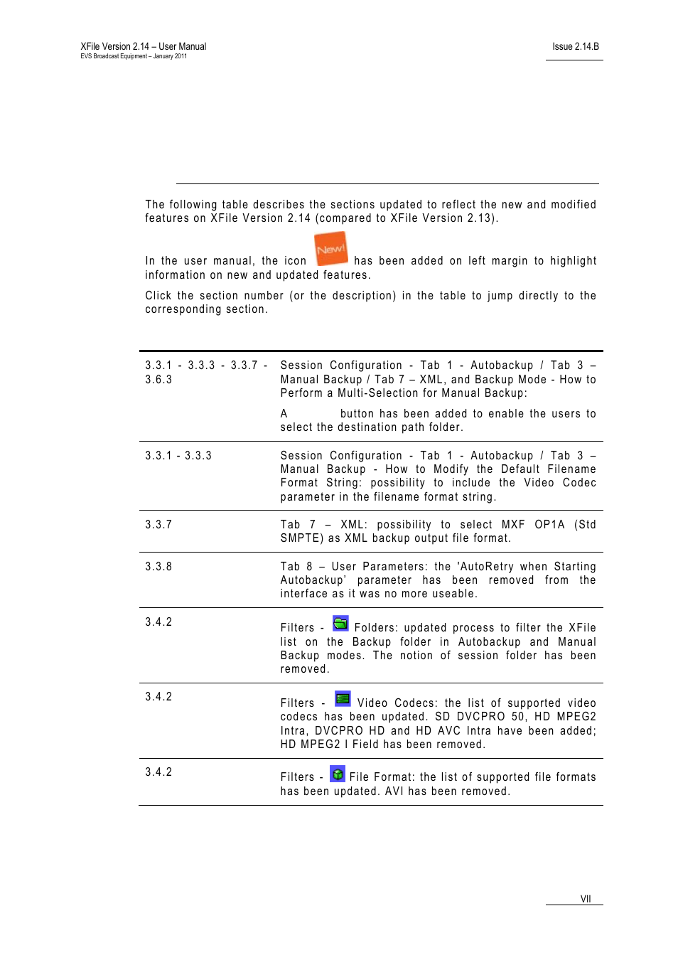 What’s new in version 2.14 | EVS Xfile Version 2.14 - January 2011 User Manual User Manual | Page 8 / 190