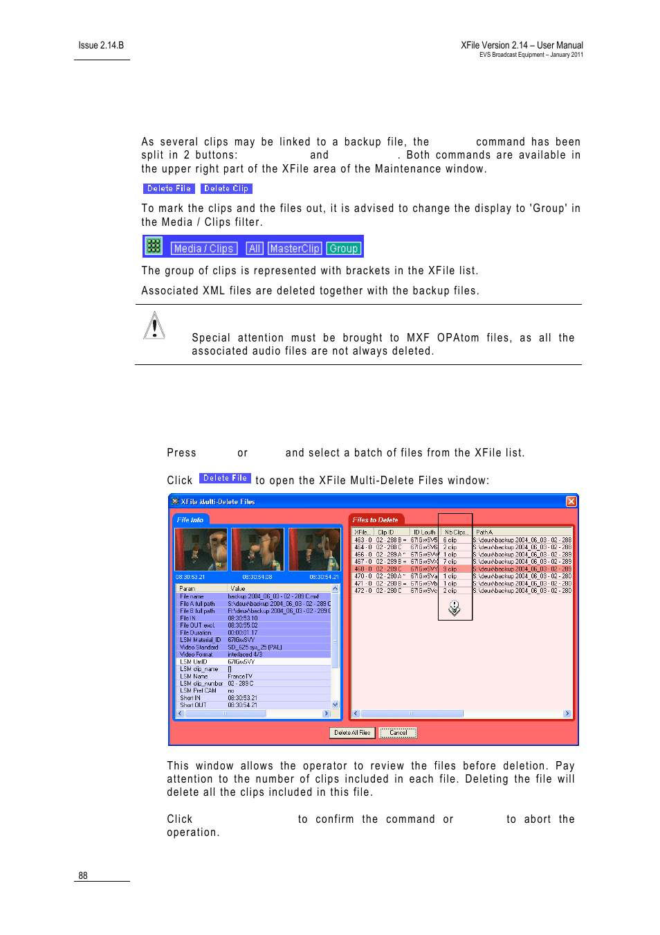 3 deleting backup clips and files, Deleting backup clips and files, Eleting | Ackup, Lips and, Iles | EVS Xfile Version 2.14 - January 2011 User Manual User Manual | Page 97 / 190