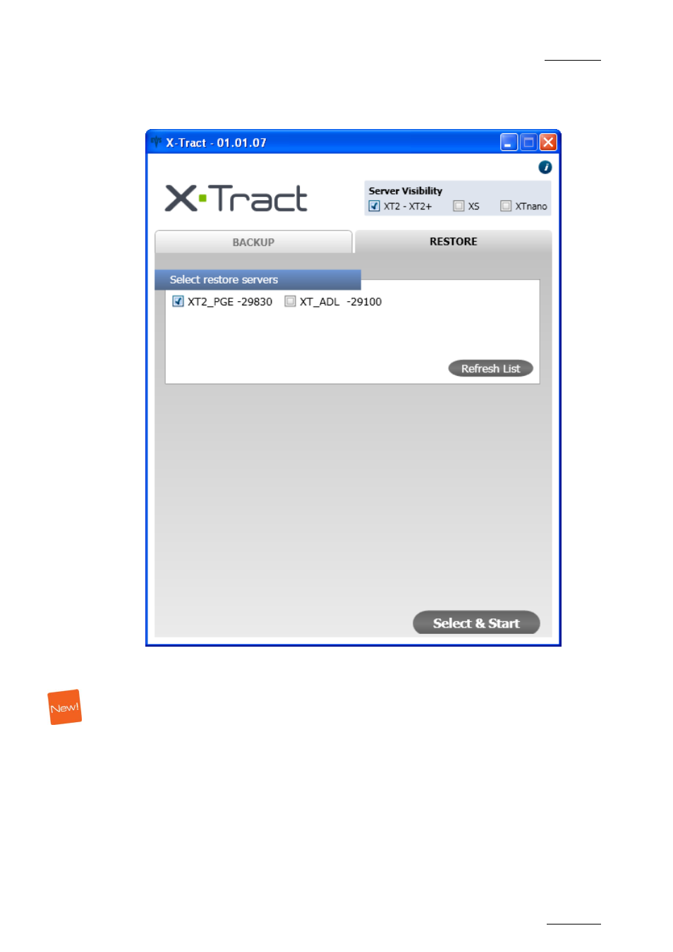 2 the restore window, Server visibility, Select restore servers | The restore window | EVS XTract Version 1.01 - January 2011 User Manual User Manual | Page 12 / 15