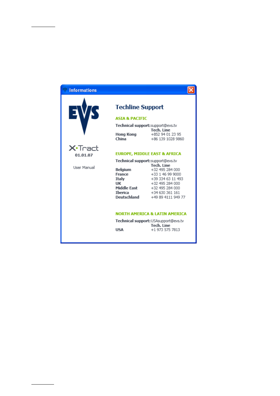 3 the about window, The about window | EVS XTract Version 1.01 - January 2011 User Manual User Manual | Page 13 / 15