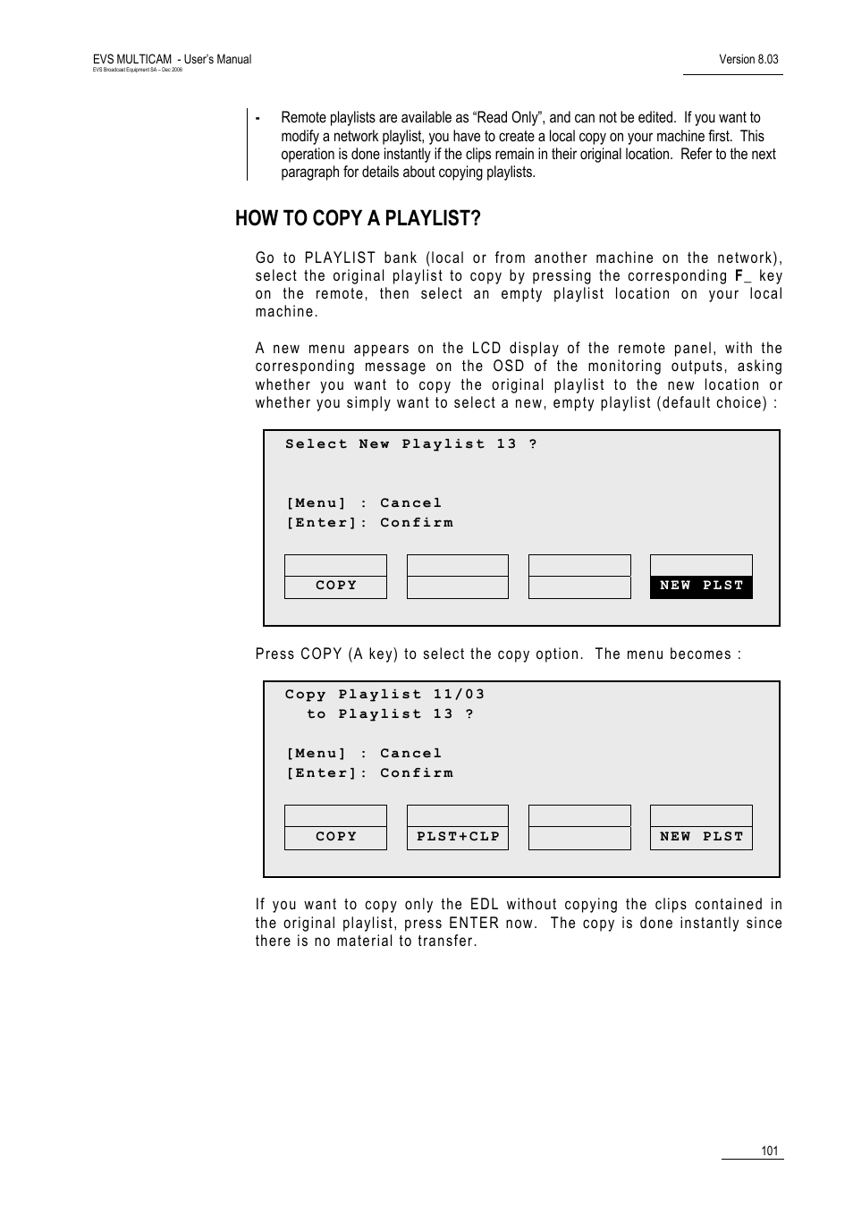How to copy a playlist | EVS MulticamLSM Version 8.03 - Dec 2006 User's Manual User Manual | Page 103 / 156