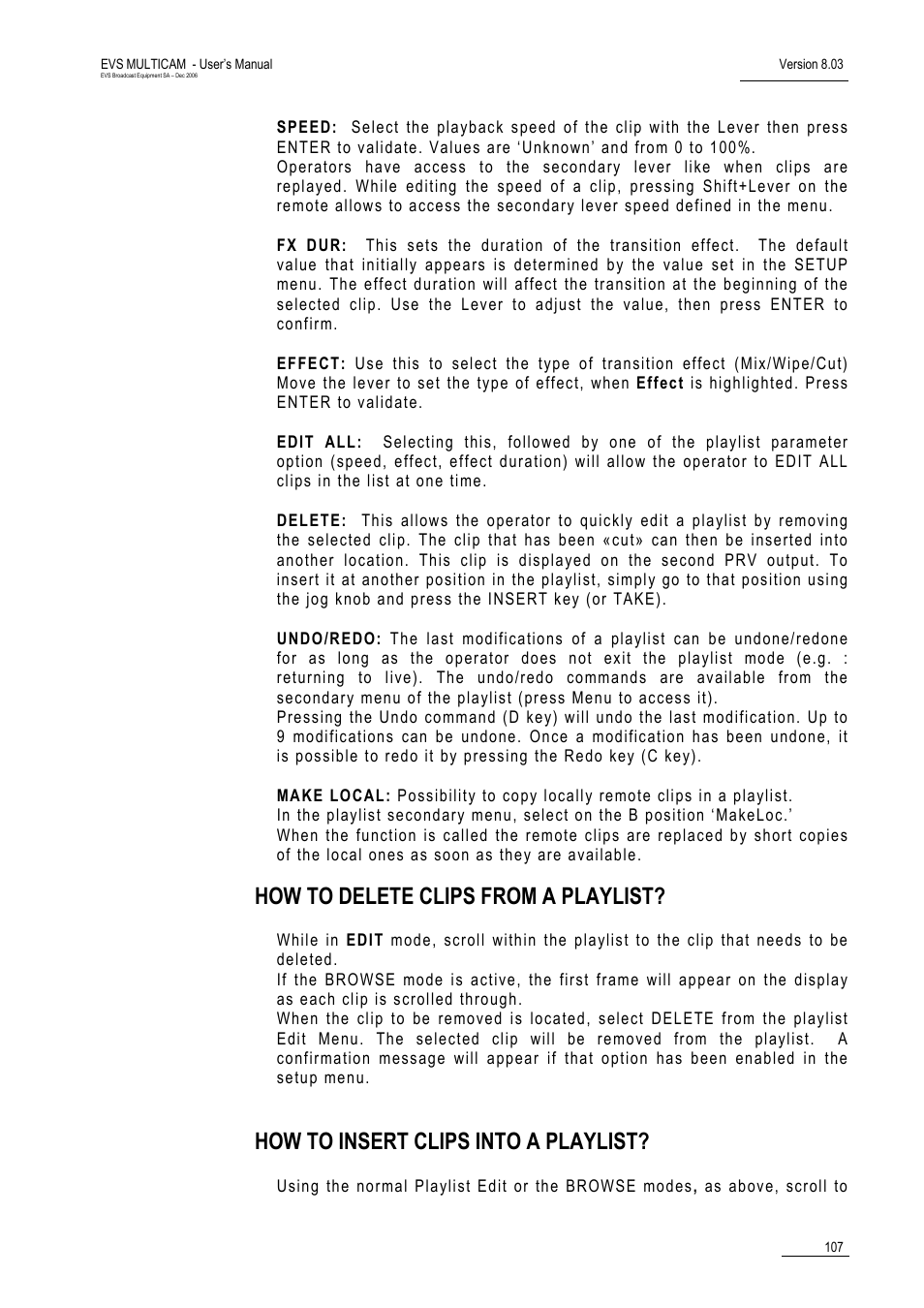 How to delete clips from a playlist, How to insert clips into a playlist | EVS MulticamLSM Version 8.03 - Dec 2006 User's Manual User Manual | Page 109 / 156