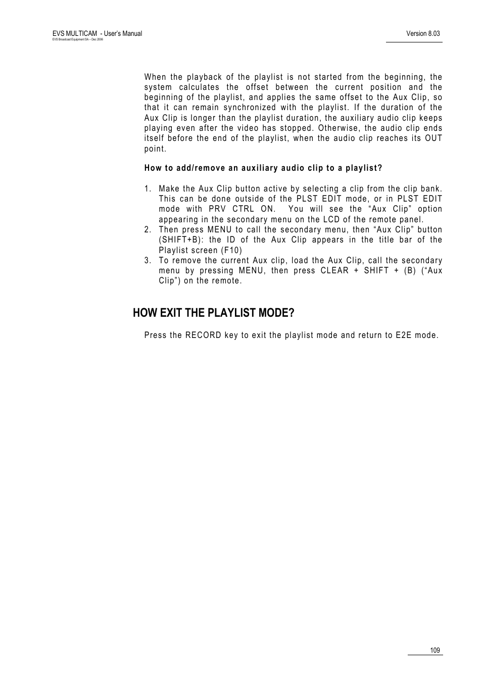 How exit the playlist mode | EVS MulticamLSM Version 8.03 - Dec 2006 User's Manual User Manual | Page 111 / 156