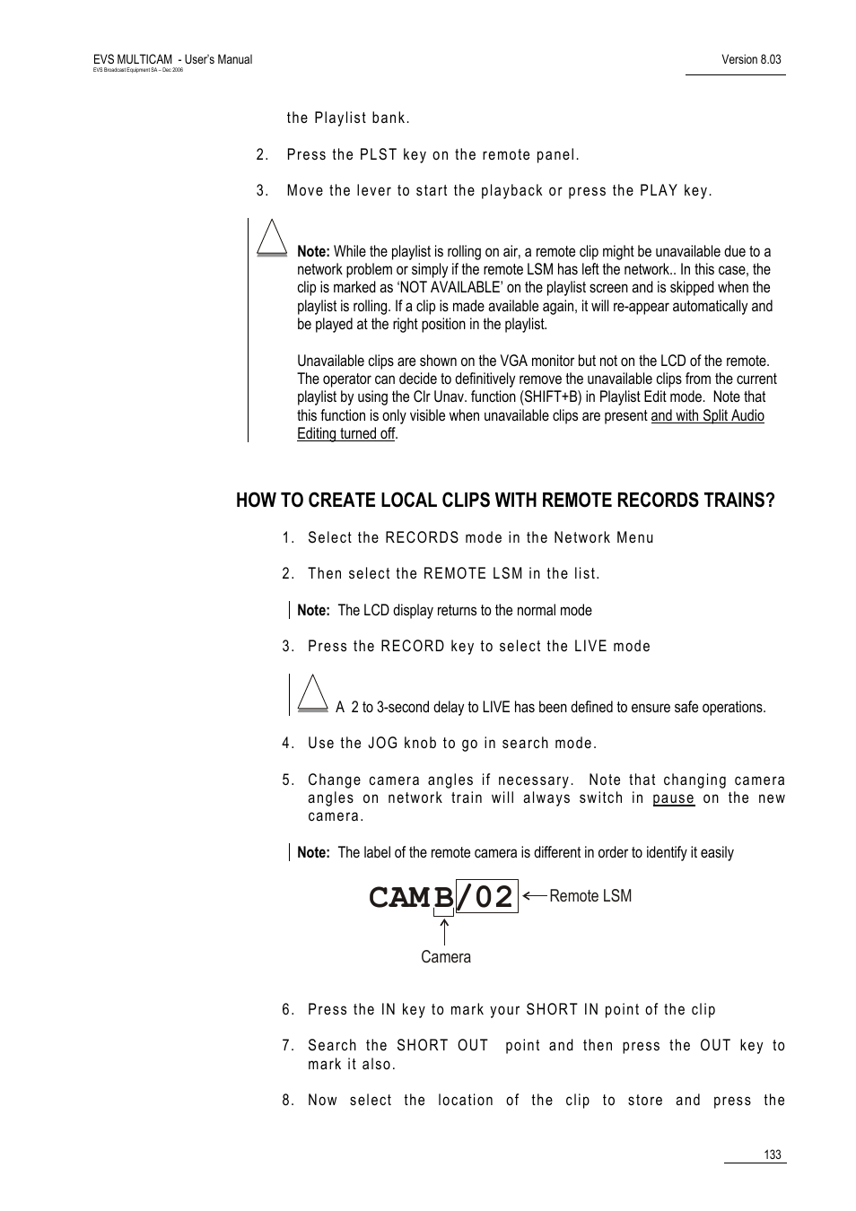 B/02 | EVS MulticamLSM Version 8.03 - Dec 2006 User's Manual User Manual | Page 135 / 156