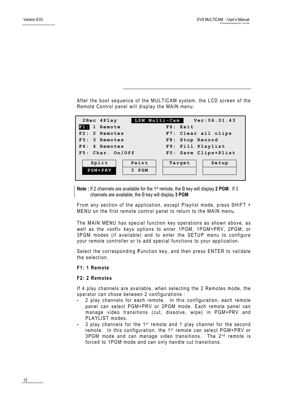 Main menu | EVS MulticamLSM Version 8.03 - Dec 2006 User's Manual User Manual | Page 14 / 156